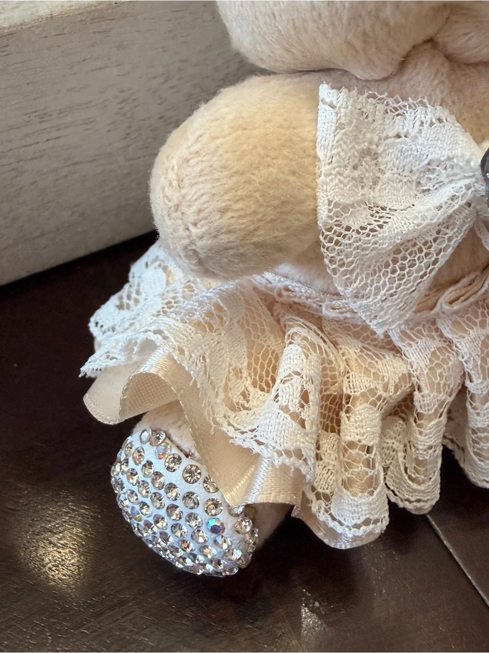 Natasha Couture Cream Teddy Keychain with Crystal Accents